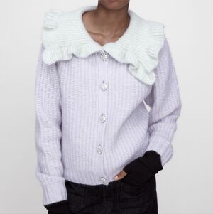 ZARA sz Small Feminine Cardigan Sweater Wool Alpaca Blend Lavender Light Green